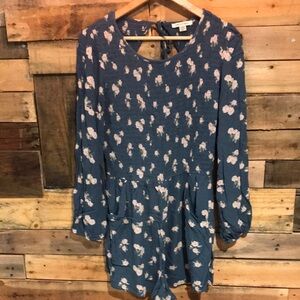 Blue Floral Long Sleeve Romper